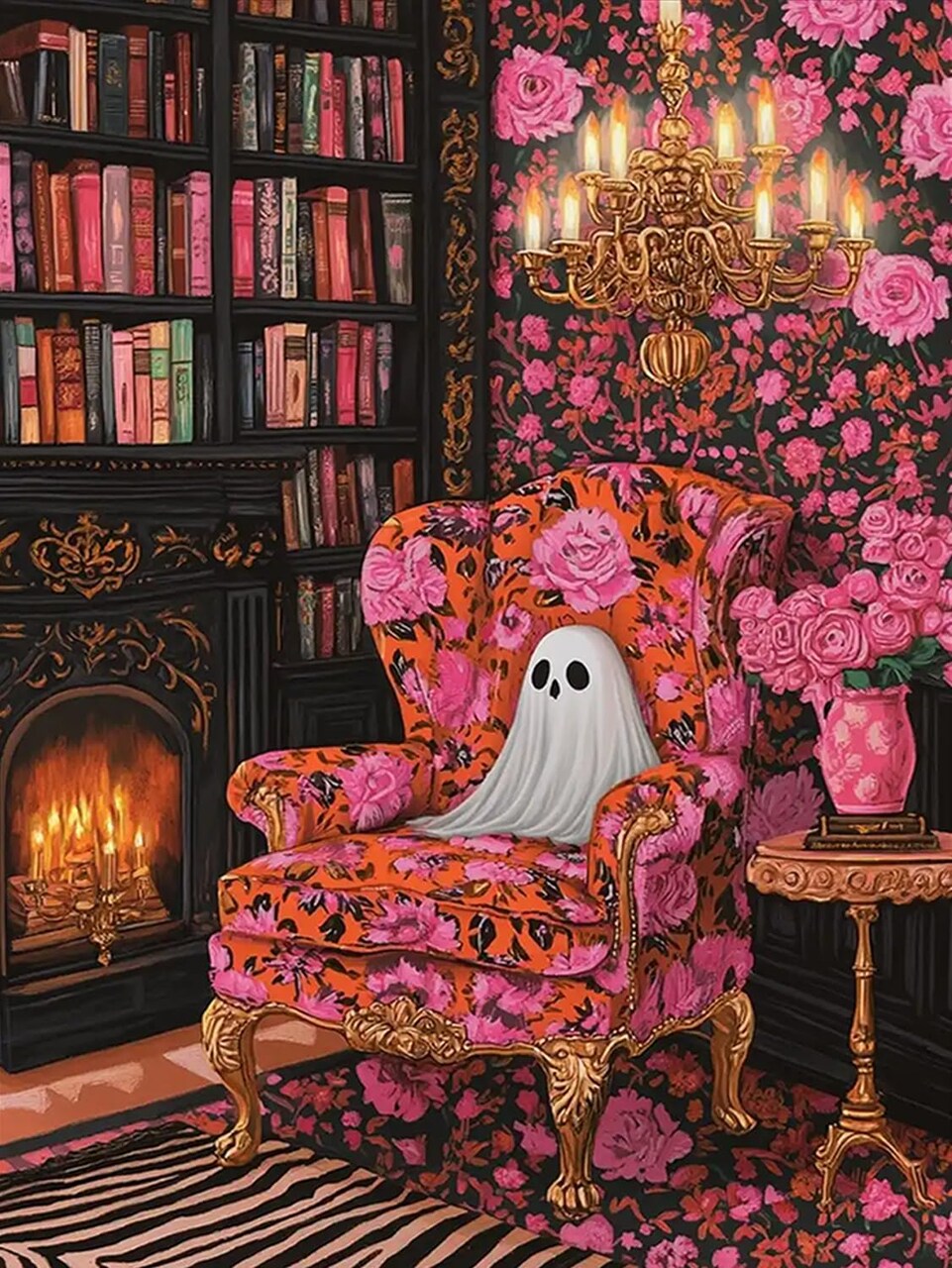 Halloween Ghost Flower Diamond Painting Kit for Adults 12x16 Inch – 5D Full Drill DIY Cute Ghost Crystal Gem Art Set for Beginners Home Wall Decor